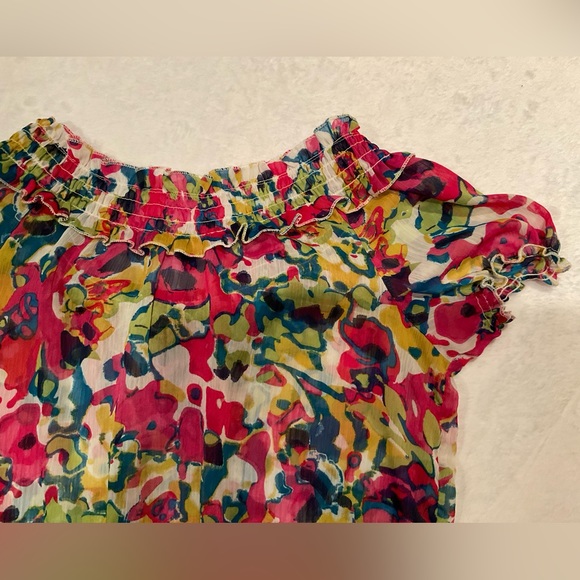Women’s Unique Spectrum Multi Color Top With Ruffle Trim Size Medium - Picture 5 of 12